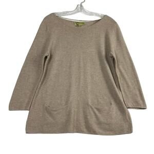 Sigrid Olsen 3/4 Sleeve Knit Tunic Sweater Tan Womens Small